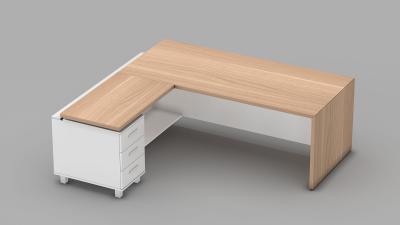 Directional desk with return cabinet in 3D